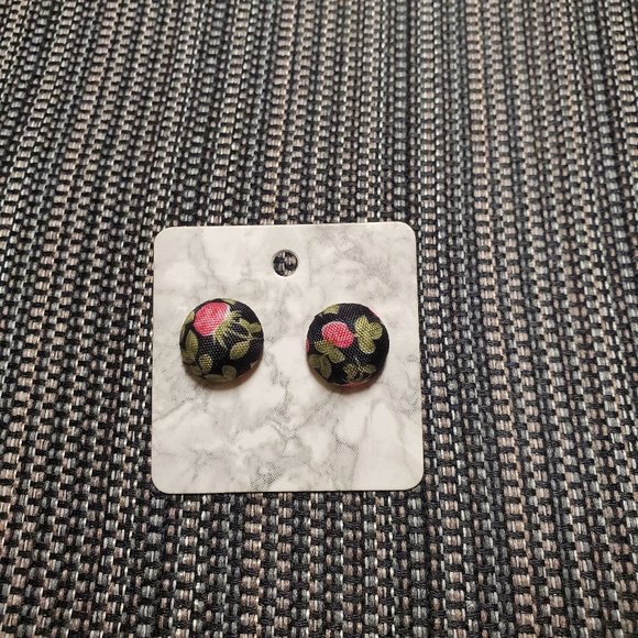 Women's Girl Pink Black Fabric Covered Floral Postback Stainless Steel Handmade - Picture 1 of 2